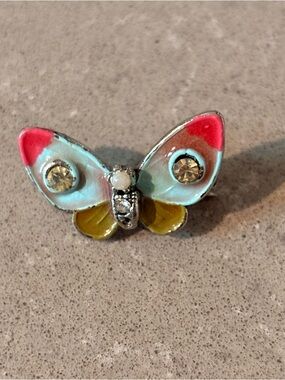 Enamel Butterfly Pin with Rhinestones - Pastel Blue, Pink & Yellow